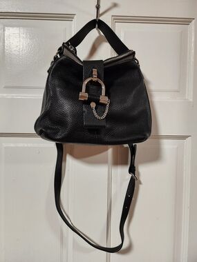 Vince Camuto Black Leather Crossbody Bag, Elegant Designer Handbag
